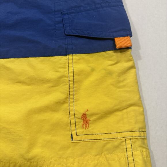 Vintage Polo Ralph Lauren Swim Trunks Men L Blue Yellow Stripe Cargo Board Short - Picture 4 of 12